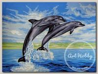 Канва/ткань с рисунком 'Collection D`Art' серия 10.000 40 см х 50 см 10429 Дельфины