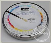 Краска акварель 'PEBEO' набор Aquarelle Fine в металлической коробке с кистью 24 цв. 300078