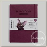 'Малевичъ' Скетчбук для маркеров, двусторонняя бумага 220 г/м2 40 л. 15 х 21 см бордовый 401136