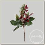 'Blumentag' VDD-64 Веточка декоративная заснеженная с ягодами и шишкой 1 шт. 23 см 01