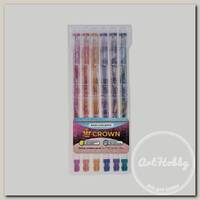 'CROWN' Набор гелевых ручек 'Glitter Metal Jell' HJR-500SET/5 1 мм 6 шт. MTJ-500GL/6 с блестками